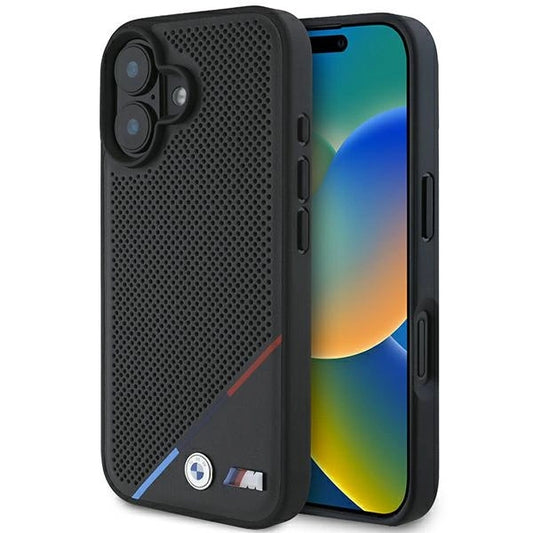 BMW M Perforated Tricolor Line MagSafe iPhone 16 Case - Black_0