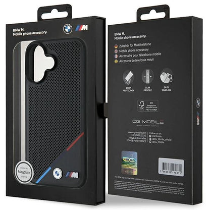 BMW M Perforated Tricolor Line MagSafe iPhone 16 Case - Black_7
