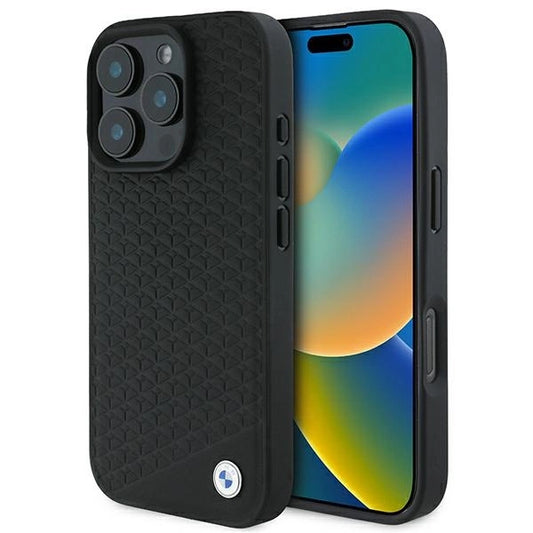 BMW Signature Leather Diamond Metal Logo MagSafe Case for iPhone 16 Pro Max - Black_0
