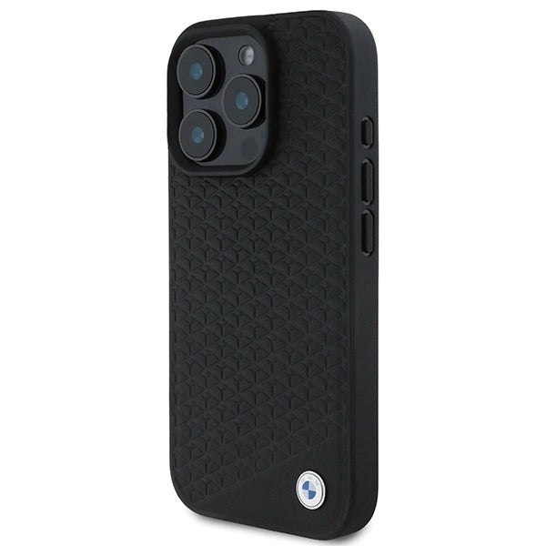 BMW Signature Leather Diamond Metal Logo MagSafe Case for iPhone 16 Pro Max - Black_1