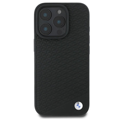 BMW Signature Leather Diamond Metal Logo MagSafe Case for iPhone 16 Pro Max - Black_2