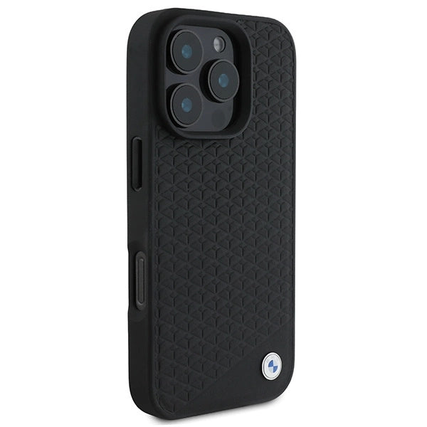 BMW Signature Leather Diamond Metal Logo MagSafe Case for iPhone 16 Pro Max - Black_3