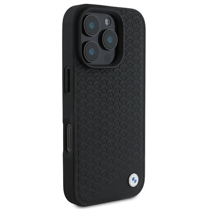 BMW Signature Leather Diamond Metal Logo MagSafe Case for iPhone 16 Pro Max - Black_3