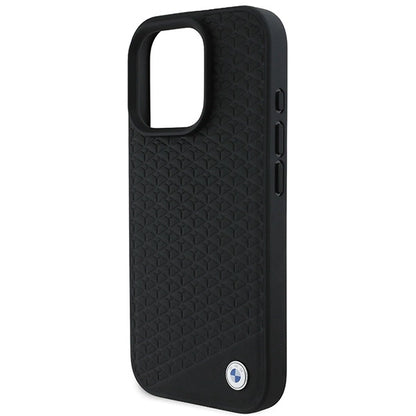 BMW Signature Leather Diamond Metal Logo MagSafe Case for iPhone 16 Pro Max - Black_5