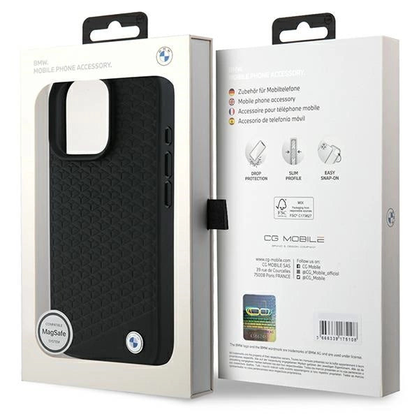 BMW Signature Leather Diamond Metal Logo MagSafe Case for iPhone 16 Pro Max - Black_7