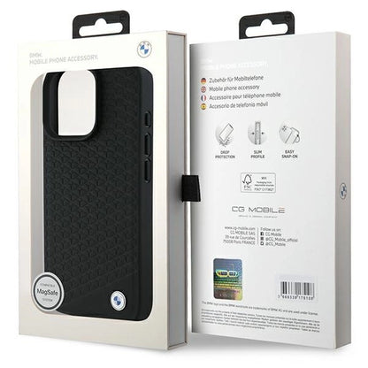 BMW Signature Leather Diamond Metal Logo MagSafe Case for iPhone 16 Pro Max - Black_7