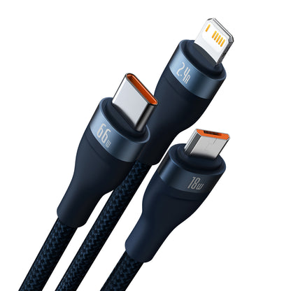 Baseus Flash Series Ⅱ 3-in-1 Fast Charging Cable USB-A to USB-C / Micro-USB / Lightning 66W 480Mb/s 1.2m Blue - OUTLET_1