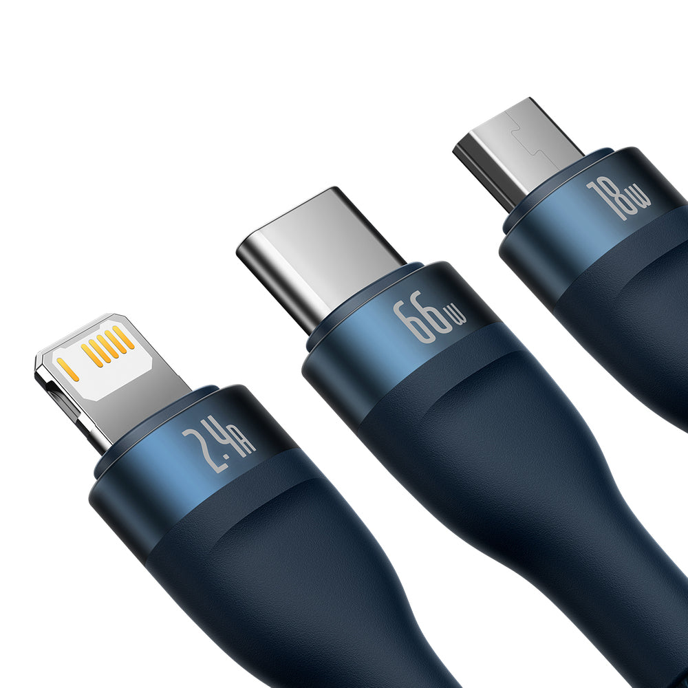 Baseus Flash Series Ⅱ 3-in-1 Fast Charging Cable USB-A to USB-C / Micro-USB / Lightning 66W 480Mb/s 1.2m Blue - OUTLET_3