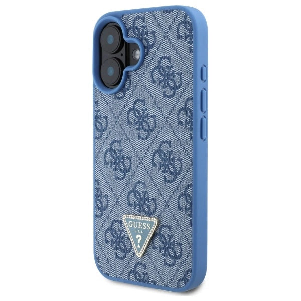 Guess Leather Metal Logo Strass Crossbody Case for iPhone 16 - Blue_1