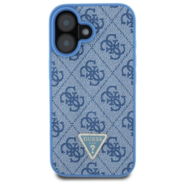 Guess Leather Metal Logo Strass Crossbody Case for iPhone 16 - Blue_2