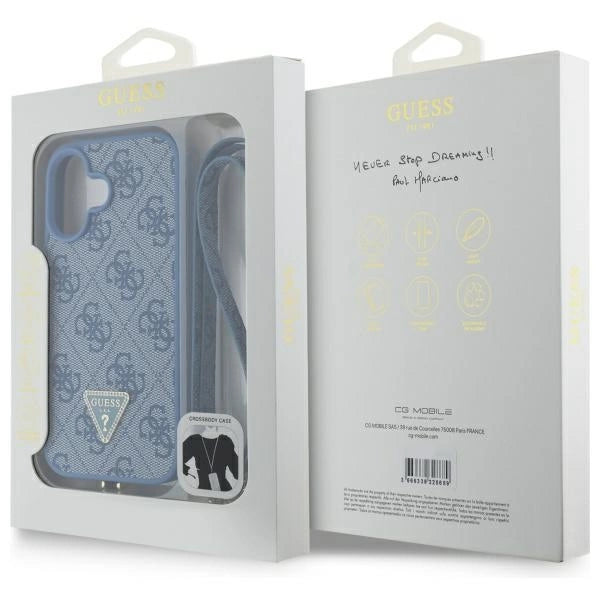 Guess Leather Metal Logo Strass Crossbody Case for iPhone 16 - Blue_7