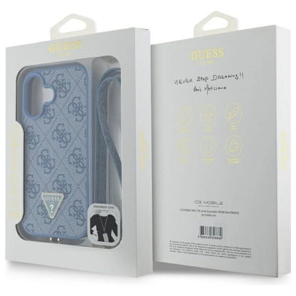 Guess Leather Metal Logo Strass Crossbody Case for iPhone 16 - Blue_7