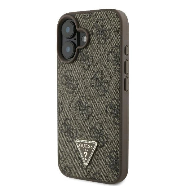 Guess Leather Metal Logo Strass Crossbody Case for iPhone 16 - Brown_1