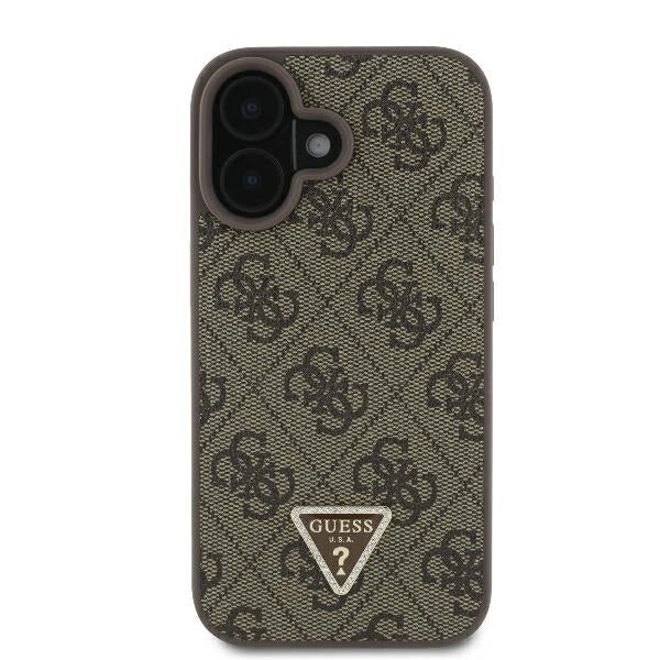 Guess Leather Metal Logo Strass Crossbody Case for iPhone 16 - Brown_2