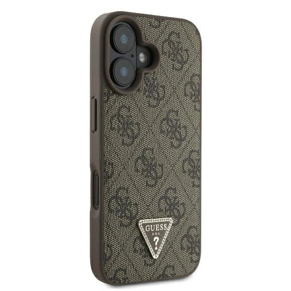 Guess Leather Metal Logo Strass Crossbody Case for iPhone 16 - Brown_3