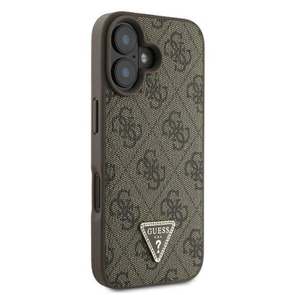 Guess Leather Metal Logo Strass Crossbody Case for iPhone 16 - Brown_3