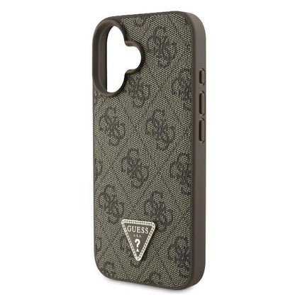 Guess Leather Metal Logo Strass Crossbody Case for iPhone 16 - Brown_5