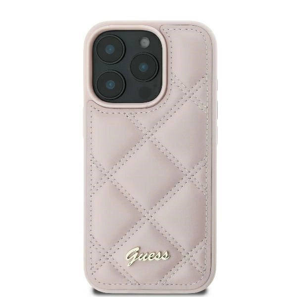 Guess Quilted Metal Logo iPhone 16 Case - Pink_0