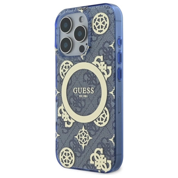 Guess IML Peony On 4G Background MagSafe Case for iPhone 16 Pro - Blue_1