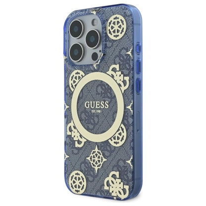 Guess IML Peony On 4G Background MagSafe Case for iPhone 16 Pro - Blue_1