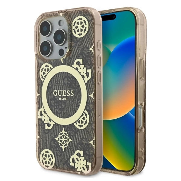 Guess IML Peony On 4G Background MagSafe Case for iPhone 16 Pro - Brown_0