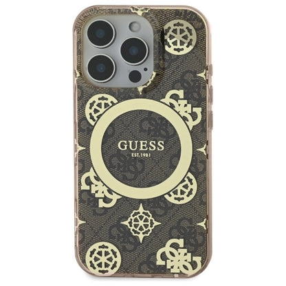 Guess IML Peony On 4G Background MagSafe Case for iPhone 16 Pro - Brown_2