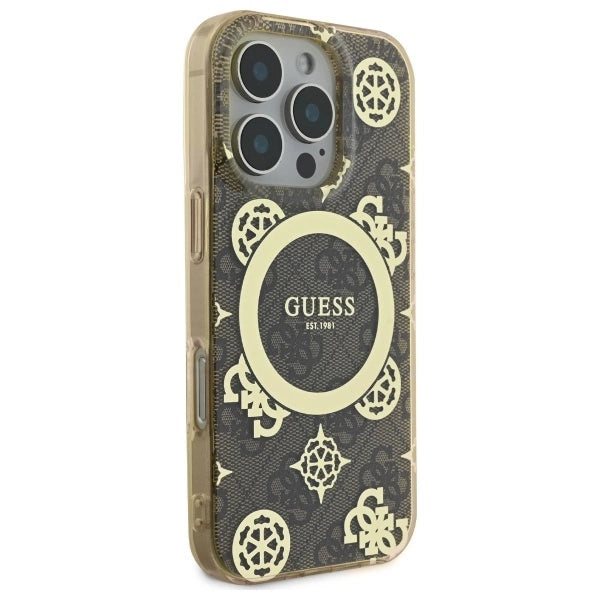 Guess IML Peony On 4G Background MagSafe Case for iPhone 16 Pro - Brown_3