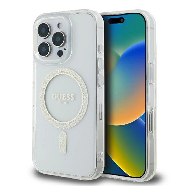 Guess GUHMP16LHFGERET iPhone 16 Pro 6.3" przeźroczysty/transparent hardcase IML Glitter Circle MagSafe_0