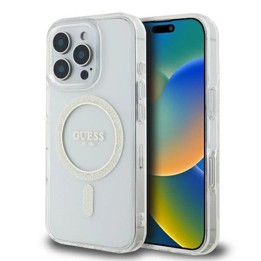 Guess GUHMP16LHFGERET iPhone 16 Pro 6.3" przeźroczysty/transparent hardcase IML Glitter Circle MagSafe_0