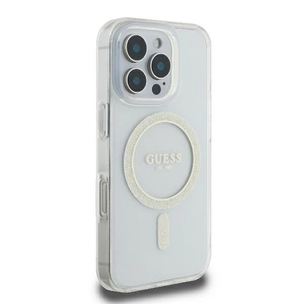 Guess GUHMP16LHFGERET iPhone 16 Pro 6.3" przeźroczysty/transparent hardcase IML Glitter Circle MagSafe_3