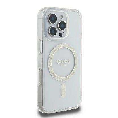 Guess GUHMP16LHFGERET iPhone 16 Pro 6.3" przeźroczysty/transparent hardcase IML Glitter Circle MagSafe_3