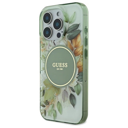 Guess IML Flower &amp; Tonal Circle MagSafe case for iPhone 16 Pro - green_1