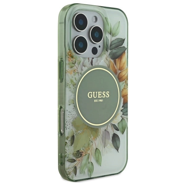 Guess IML Flower &amp; Tonal Circle MagSafe case for iPhone 16 Pro - green_2