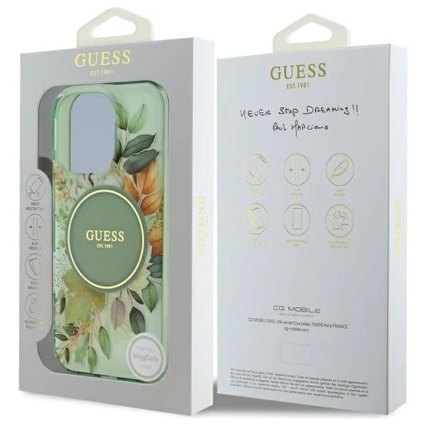 Guess IML Flower &amp; Tonal Circle MagSafe case for iPhone 16 Pro - green_6