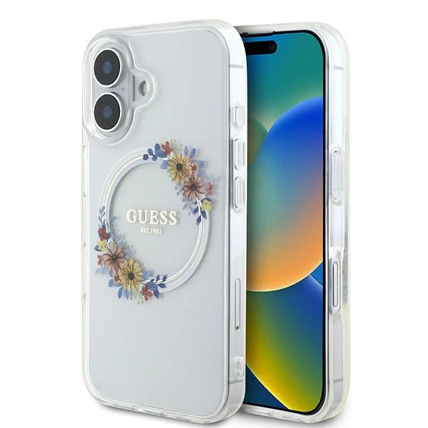Guess IML Flowers Wreath MagSafe iPhone 16 Plus Case - Clear_0