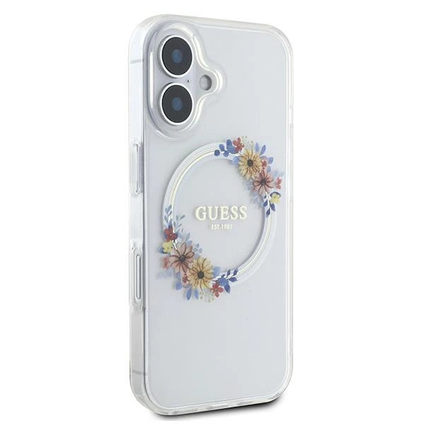 Guess IML Flowers Wreath MagSafe iPhone 16 Plus Case - Clear_3