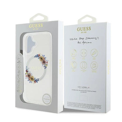 Guess IML Flowers Wreath MagSafe iPhone 16 Plus Case - Clear_7