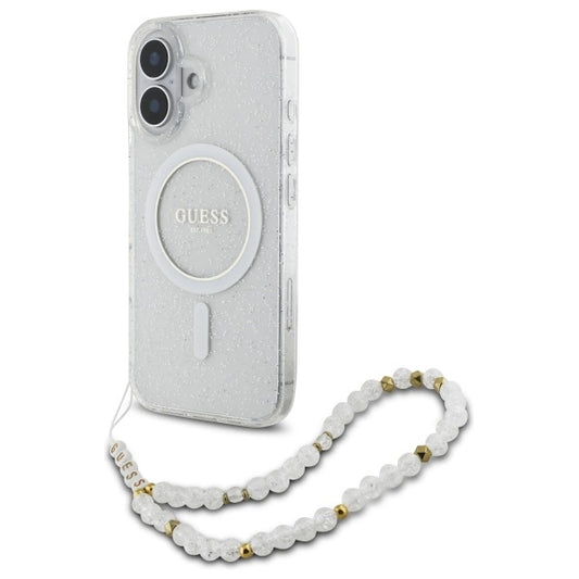Guess IML Glitter With Pearl Strap MagSafe iPhone 16 Plus Case - Clear_0