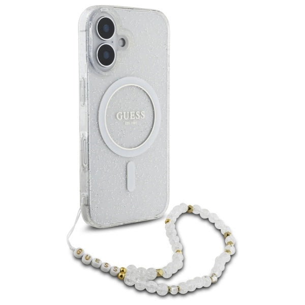 Guess IML Glitter With Pearl Strap MagSafe iPhone 16 Plus Case - Clear_2