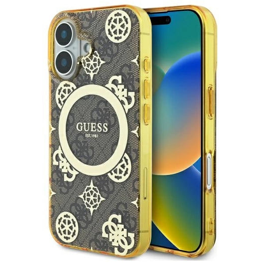 Guess IML Peony On 4G Background MagSafe iPhone 16 Case - Brown_0