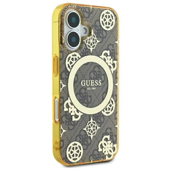 Guess IML Peony On 4G Background MagSafe iPhone 16 Case - Brown_3