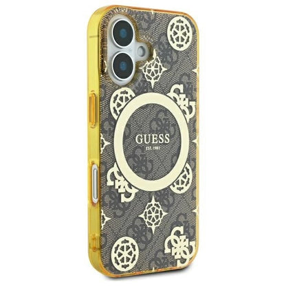 Guess IML Peony On 4G Background MagSafe iPhone 16 Case - Brown_3