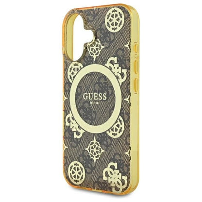 Guess IML Peony On 4G Background MagSafe iPhone 16 Case - Brown_5