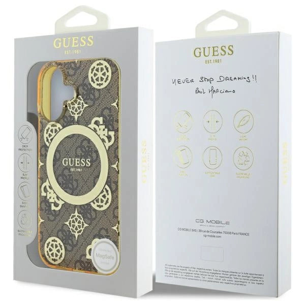 Guess IML Peony On 4G Background MagSafe iPhone 16 Case - Brown_7