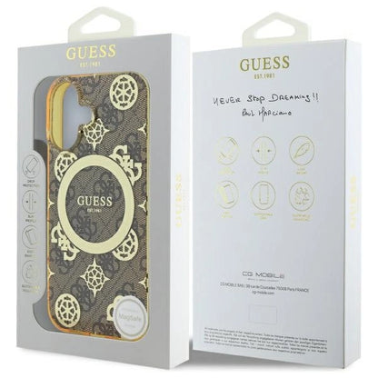Guess IML Peony On 4G Background MagSafe iPhone 16 Case - Brown_7