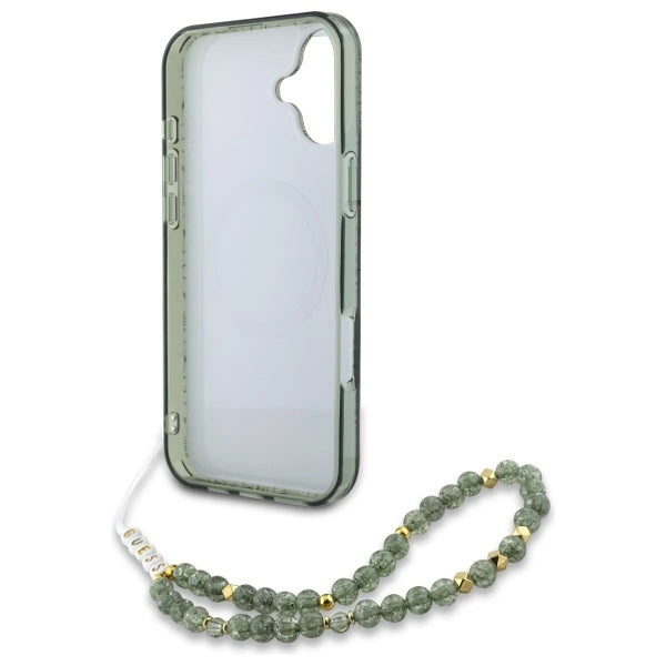 Etui Guess IML Flowers Allover Electro With Pearl Strap MagSafe na iPhone 16 - zielone_5