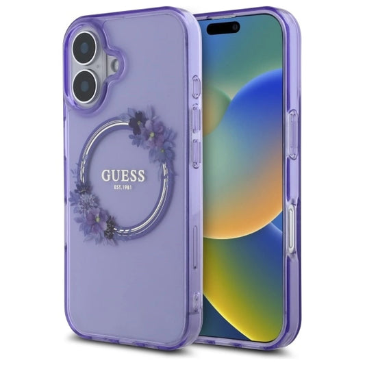 Guess IML Flowers Wreath MagSafe iPhone 16 Case - Purple_0