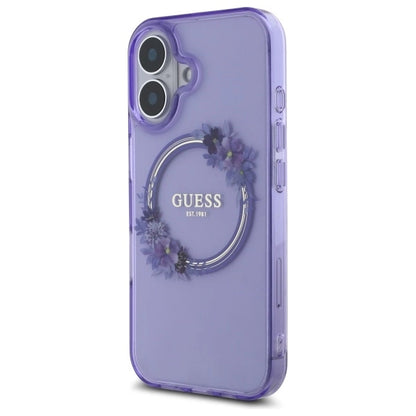 Guess IML Flowers Wreath MagSafe iPhone 16 Case - Purple_1