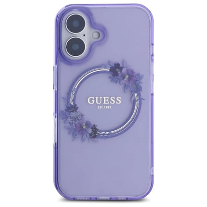 Guess IML Flowers Wreath MagSafe iPhone 16 Case - Purple_2