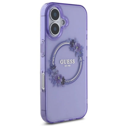 Guess IML Flowers Wreath MagSafe iPhone 16 Case - Purple_3